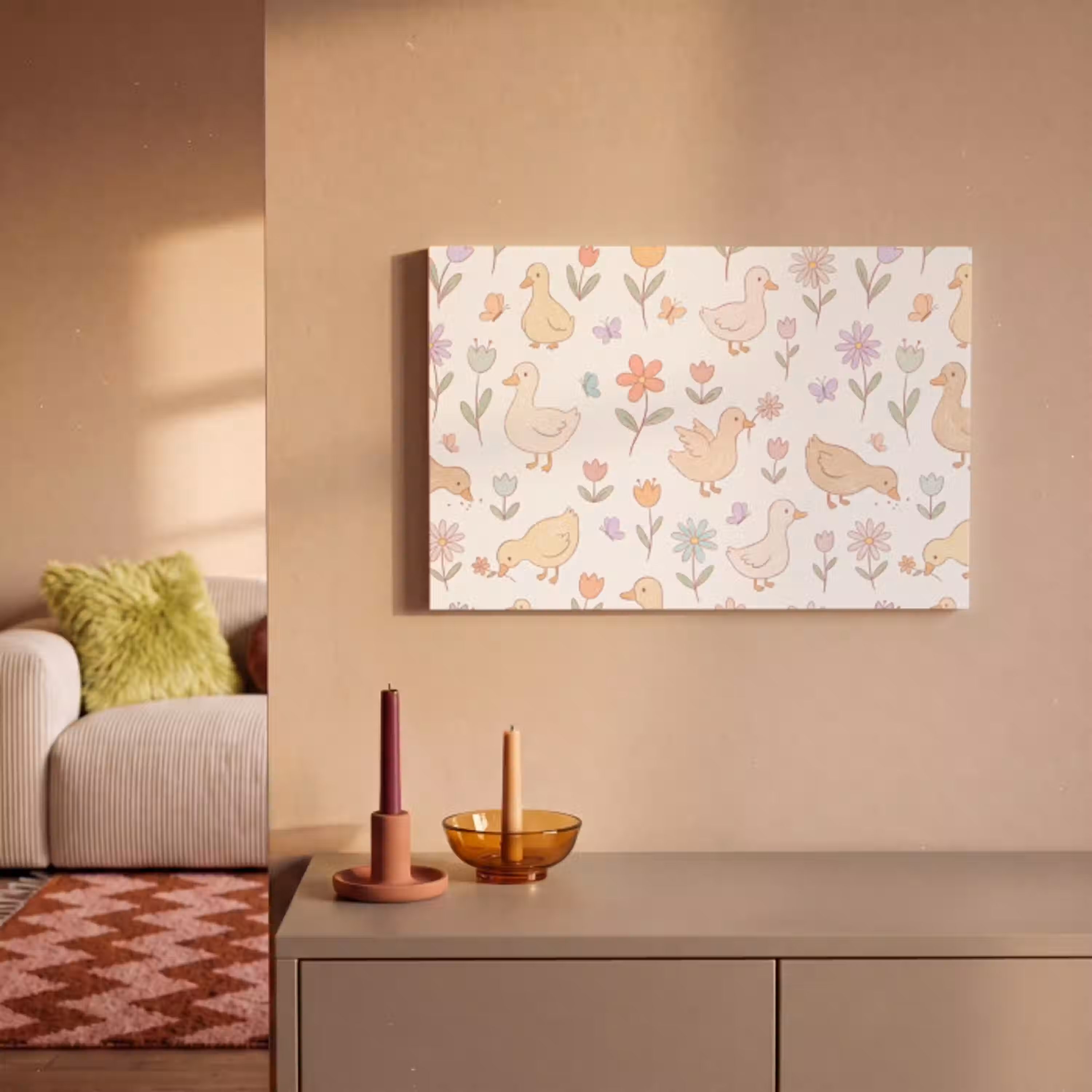 Vogel - Bloemen - Patroon - Pastel - Dieren canvas 2cm klein -sfeer1