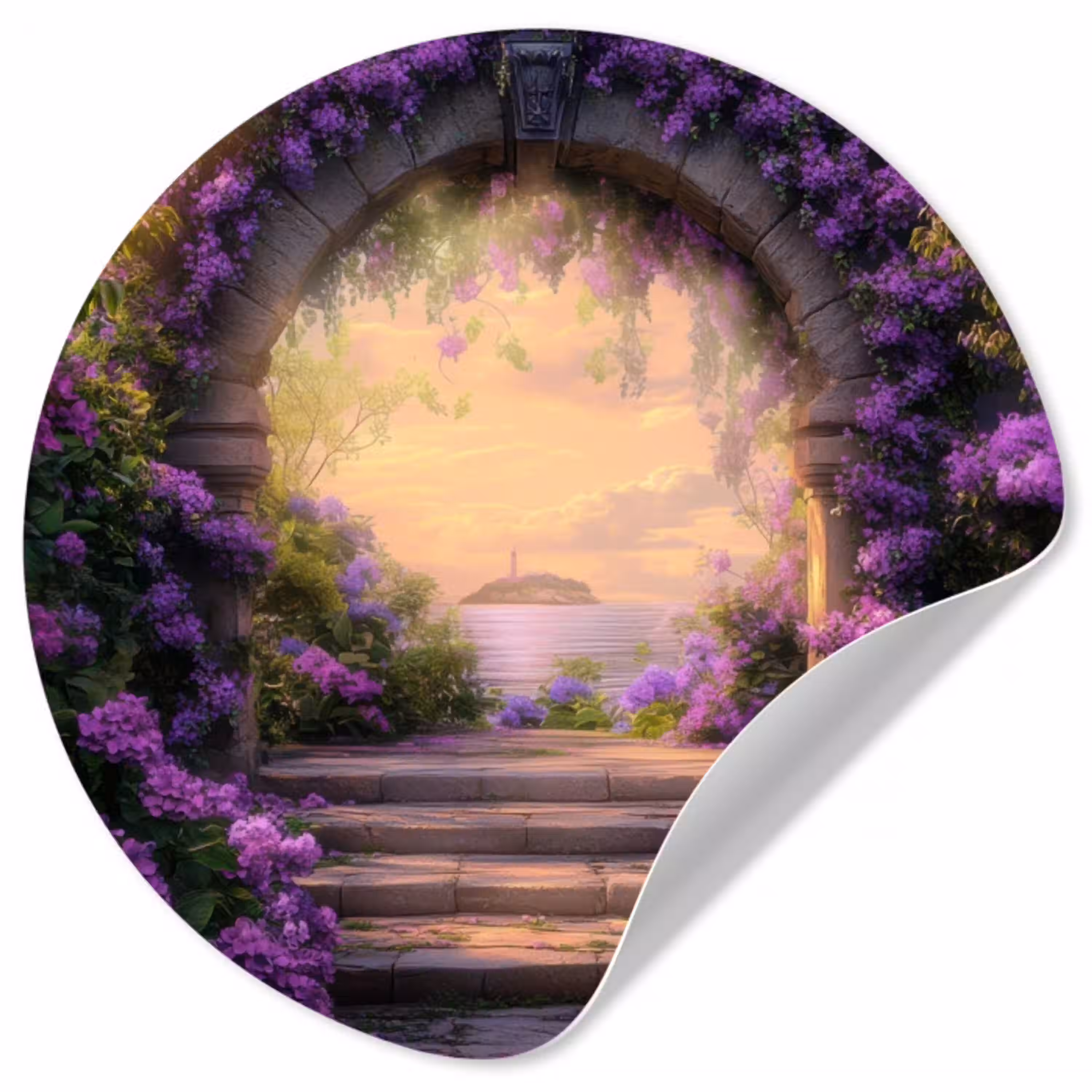 Poort - Paars - Bloemen Wandcirkel behangsticker klein -3d