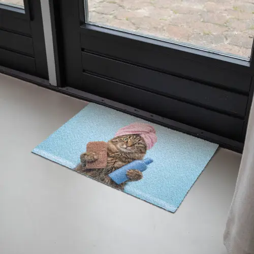 Kat - Handdoek - Washand - Zeep Deurmat klein -sfeer2