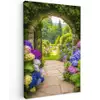 Doorkijk - Poort - Hortensia - Bloementuin Tuinposter op houten frame 2 cm dik klein -3d