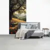 Bankje - Boom - Klaprozen - Heuvels fotobehang vinyl groot -slaapkamer