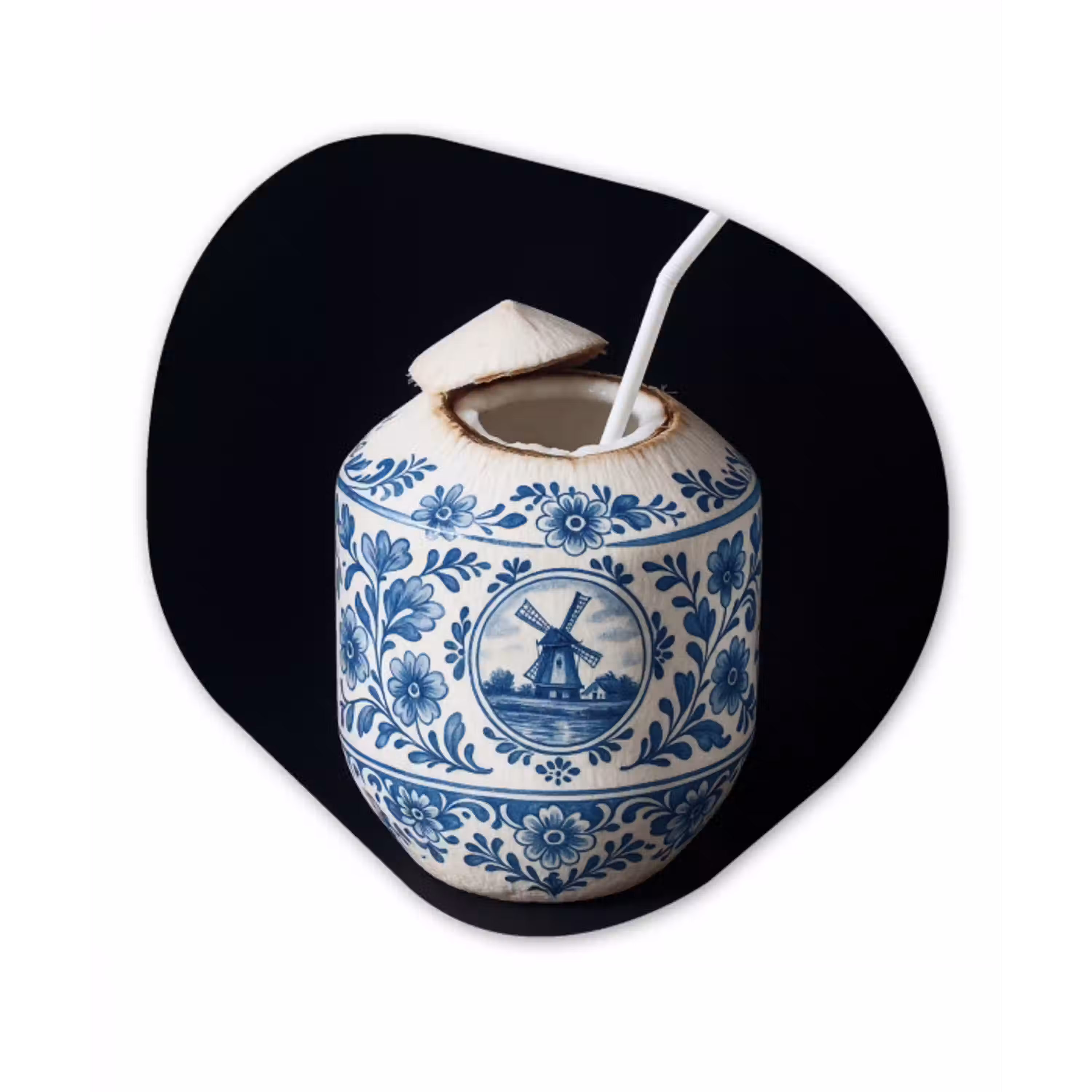 Kokosnoot - Eten - Delfts blauw - Drinken Wandcirkel Organisch Forex 3mm klein -3d