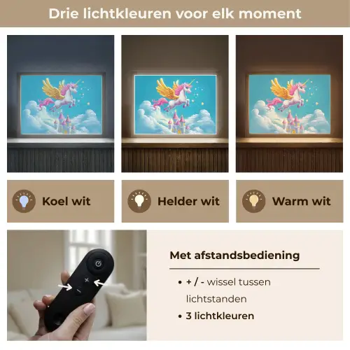 Eenhoorn - Fantasie - Kasteel Light Box met batterij (Wandlamp kind) middel -USP_lichtkleurNL