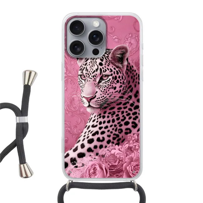 Telefoonhoesje met koord - Panter - Luxe - Roze