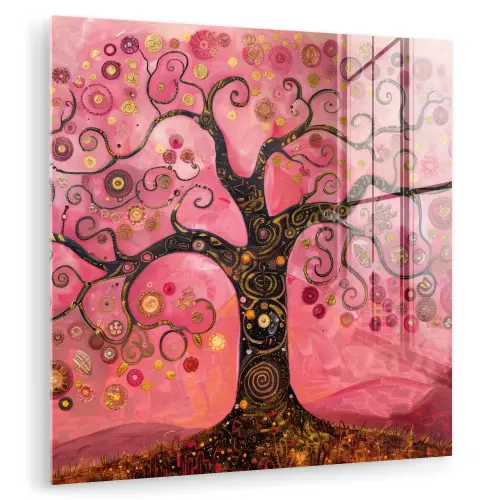 Boom - Levensboom - Roze - Goud plexiglas 5mm klein -zzzproduct_nieuw