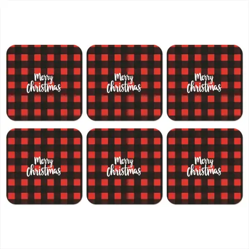 Geruit - Rood - Tekst - Christmas onderzetter kurk middel -3d