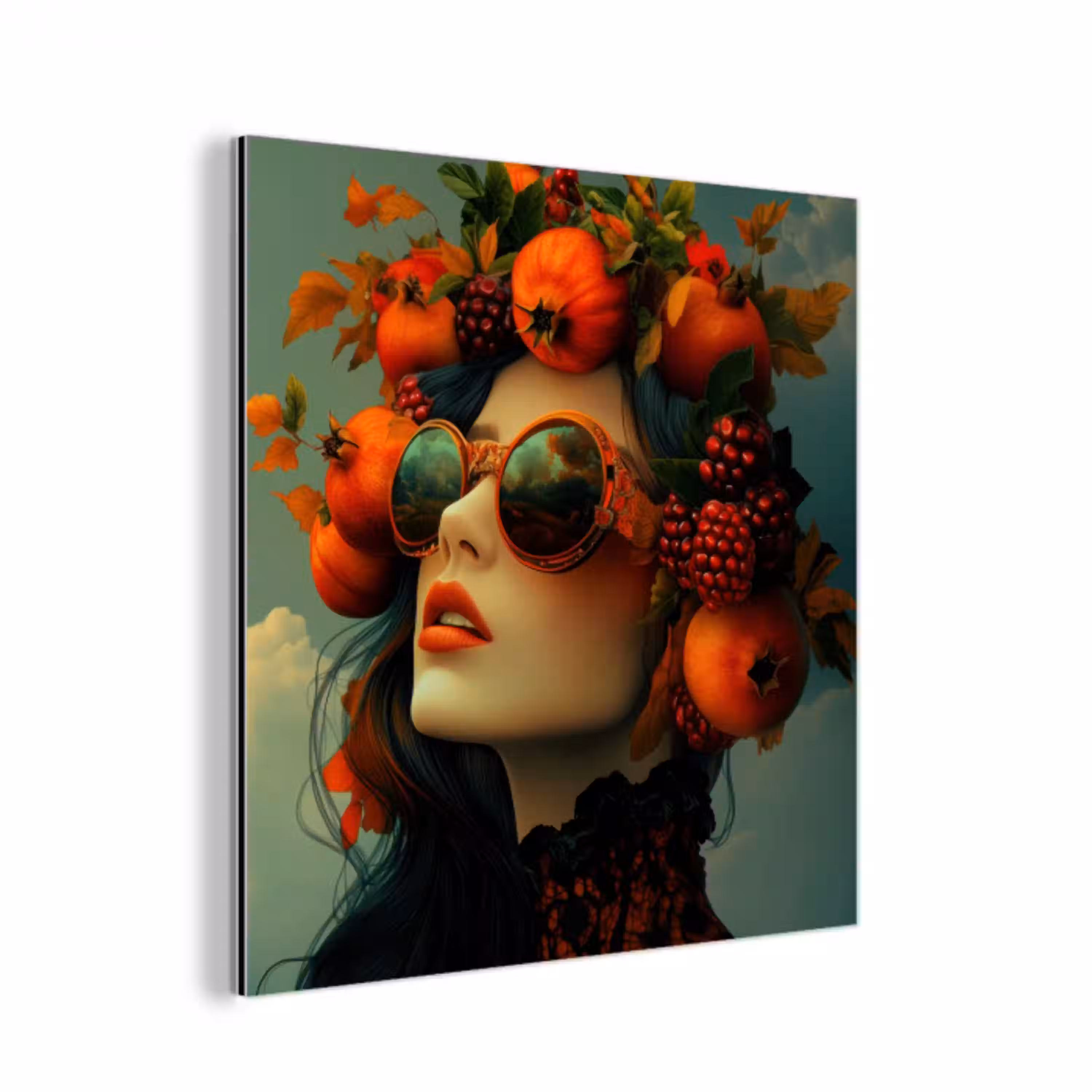 Vrouw - Granaatappel - Herfst - Zonnebril aluminium wit klein -3d