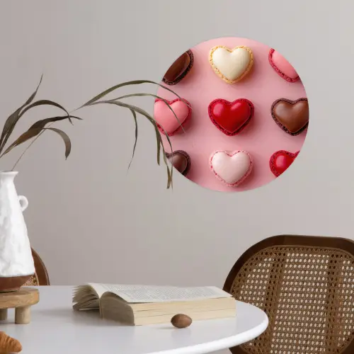 Macarons - Hartjes - Kleurrijk - Roze Wandcirkel behangsticker klein -sfeer3