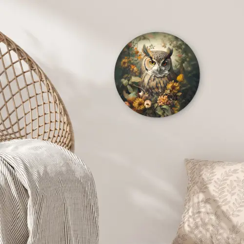 Uil - Vogels - Bloemen - Natuur Wandcirkel kunststof plaat 5mm dik klein -sfeer5