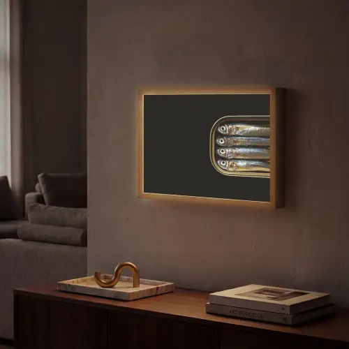 Sardines - Blik - Zwart - Vissen Light Box met batterij (Wandlamp) middel -sfeer1