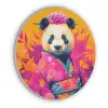 Kimono - Roze - Panda - Bloemenkroon Akoestische PET Vilt - Rond klein -3d