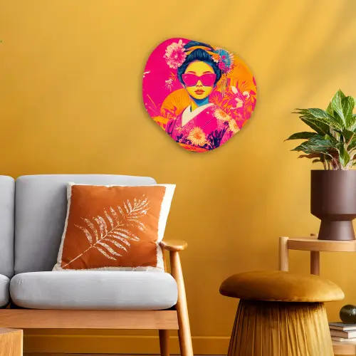 Vrouw - Zonnebril - Abstract - Oranje Wandcirkel Organisch Forex 3mm klein -sfeer4