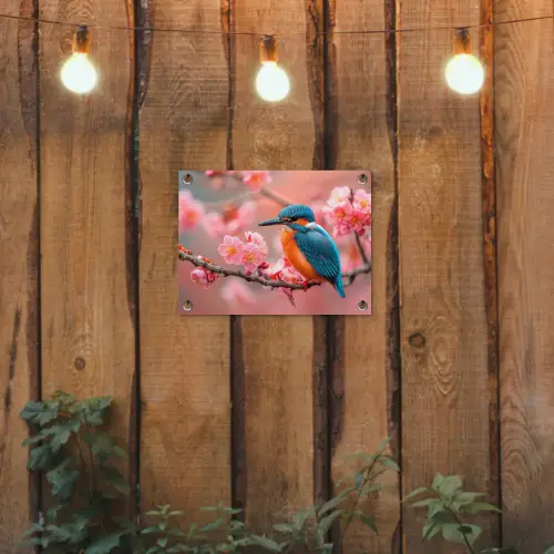 IJsvogel tussen Kersenbloesems tuinposter los doek klein -sfeer1