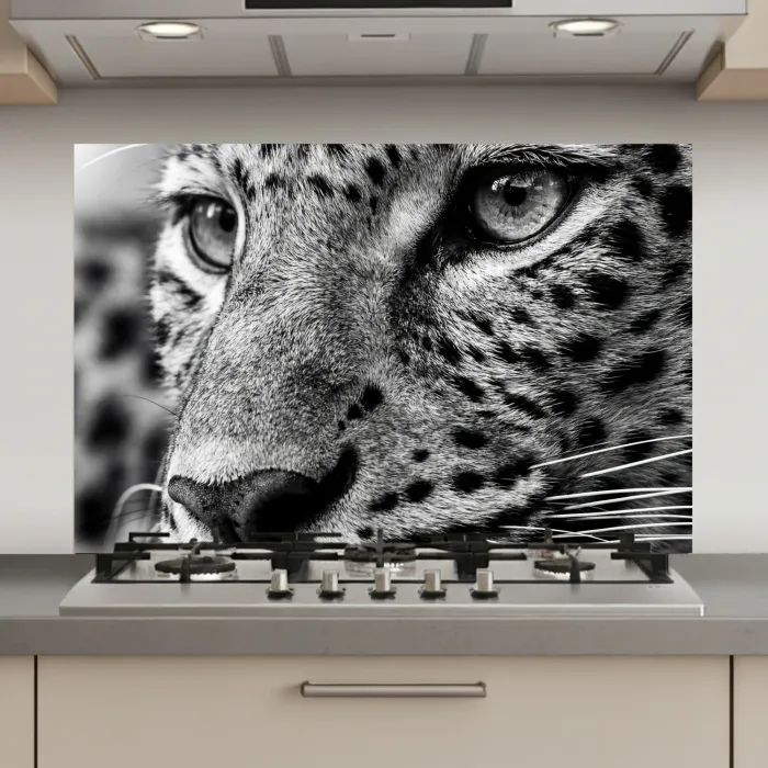 Luipaard - Zwart - Wit - Oog keuken achterwand spatscherm klein -3d_website
