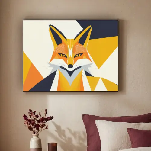 Vos - Oranje - Abstract - Driehoeken Textielframe zwart klein -sfeer1