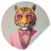 Tijger - Strik - Jasje - Roze Wandcirkel behangsticker klein -3d