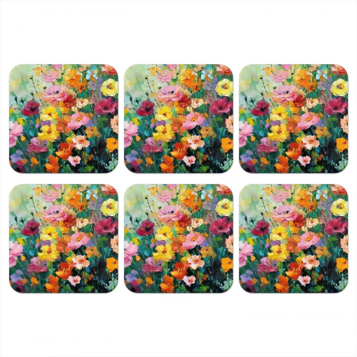 Bloemen explosie - Heldere kleuren - Vrolijk onderzetter kurk middel -3d