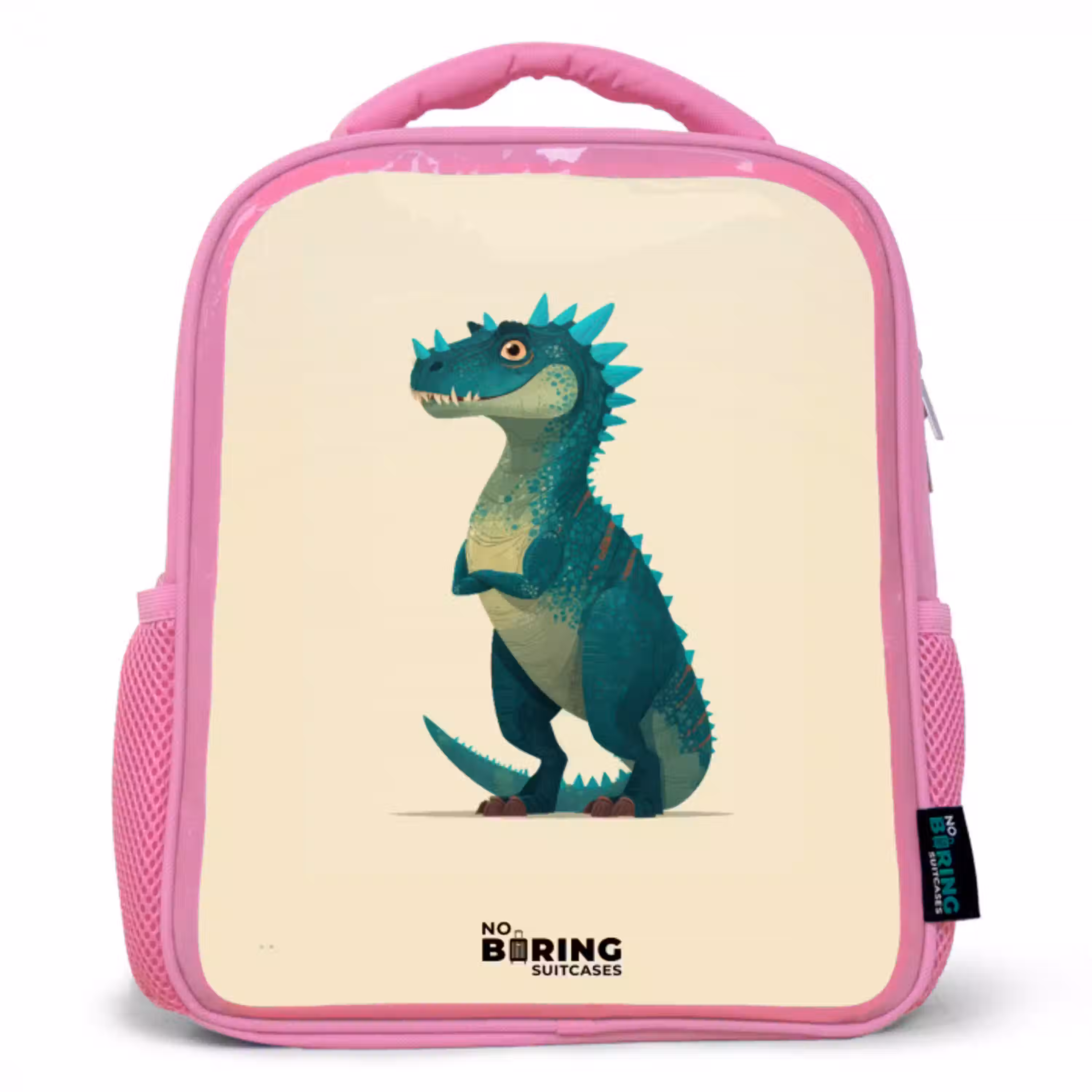 Dino - Dier - Blauw - Groen Kinderrugzak - Roze middel -3d