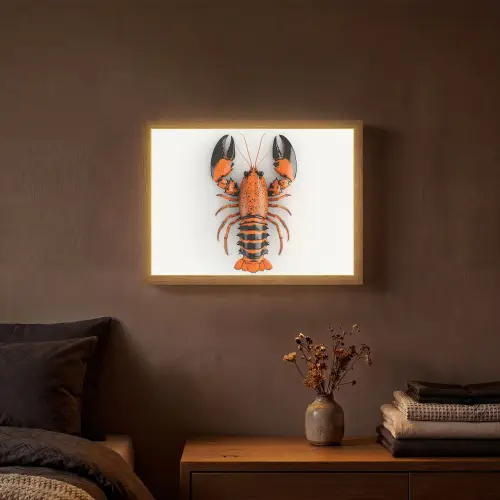 Kreeft - Zwart - Oranje - Wit - Uniek Light Box met batterij (Wandlamp) middel -sfeer4