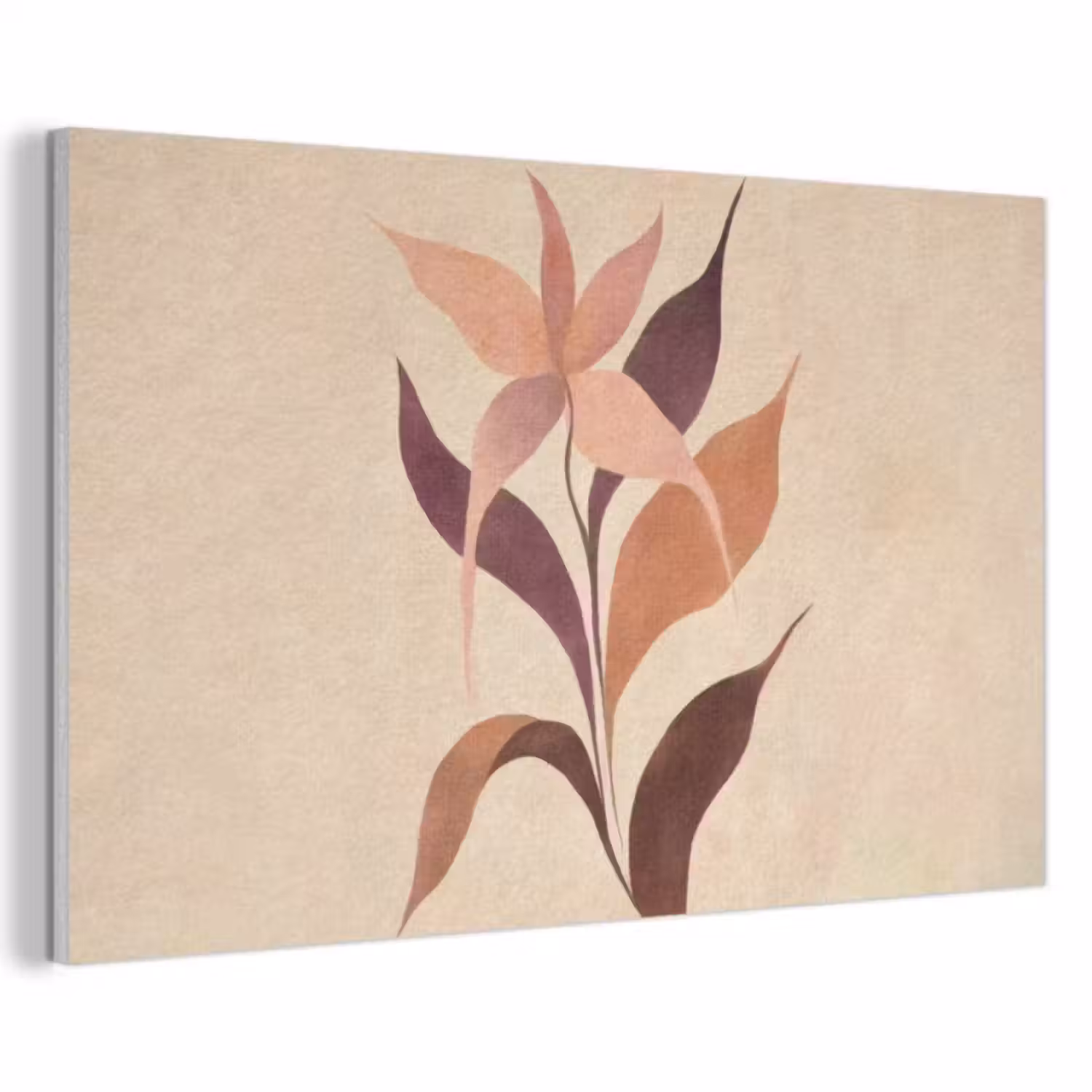 Akoestisch schilderij - Minimalistisch - Bloem - Bladeren - Beige