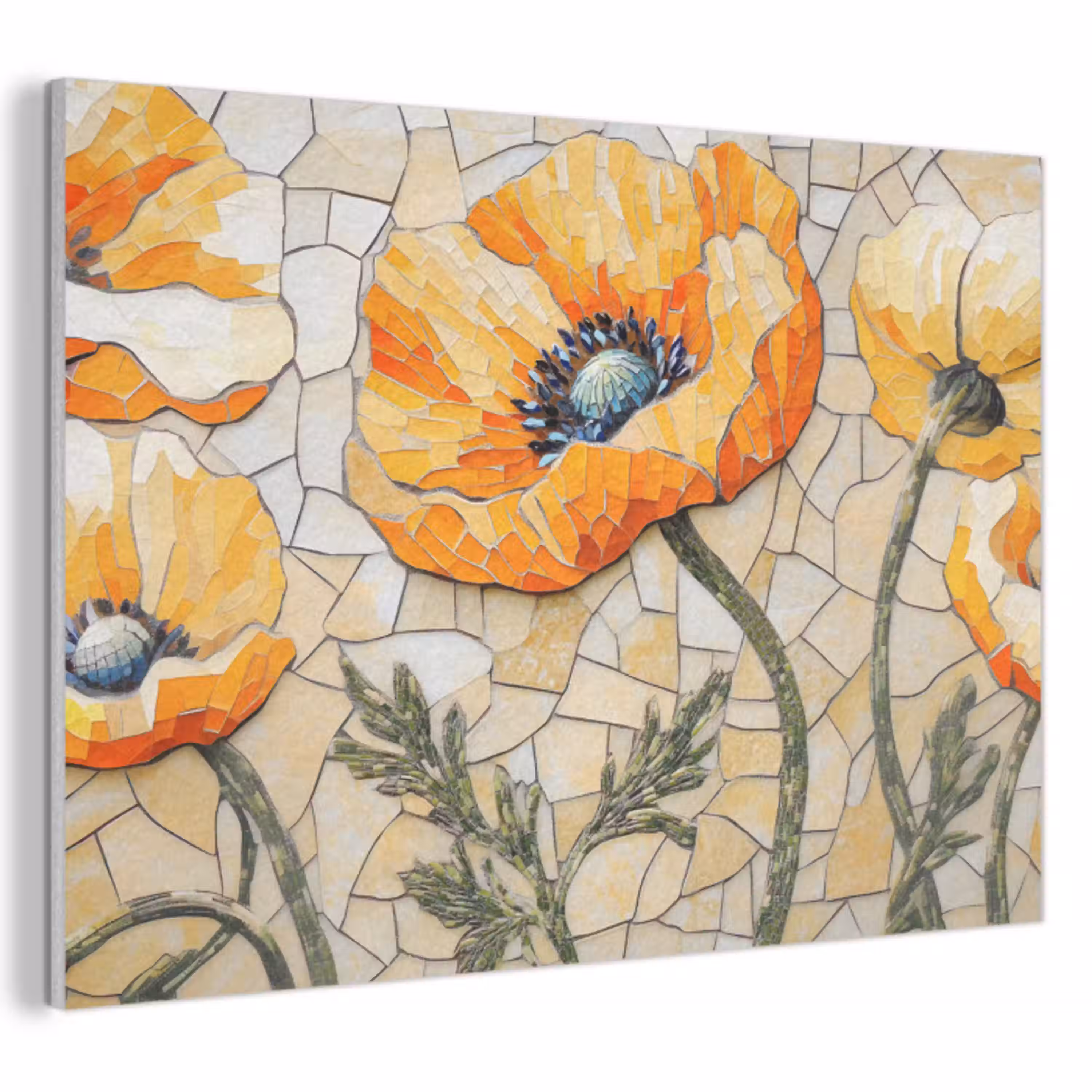 Klaprozen - Oranje - Mozaïek - Bladeren PET vilt klein -3d