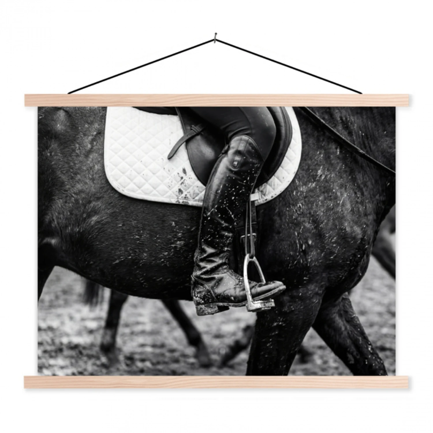 Paard - Sport - Zwart - Wit textielposter latten blank klein -3d