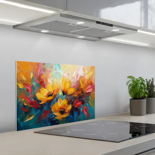 Bloemen - Dahlia - Kunst - Oranje - Watercolor keuken achterwand spatscherm klein -3d_schuin