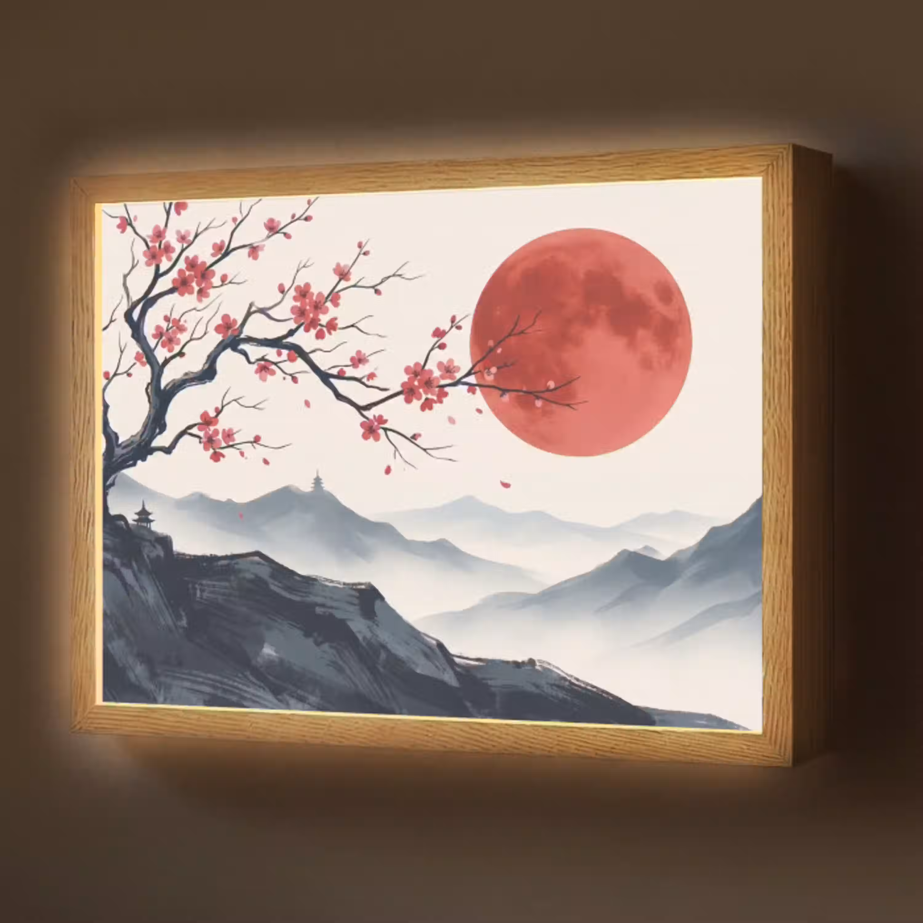 Kersenbloesem - Oosters - Rood Light Box met batterij (Wandlamp) middel -z3d_website