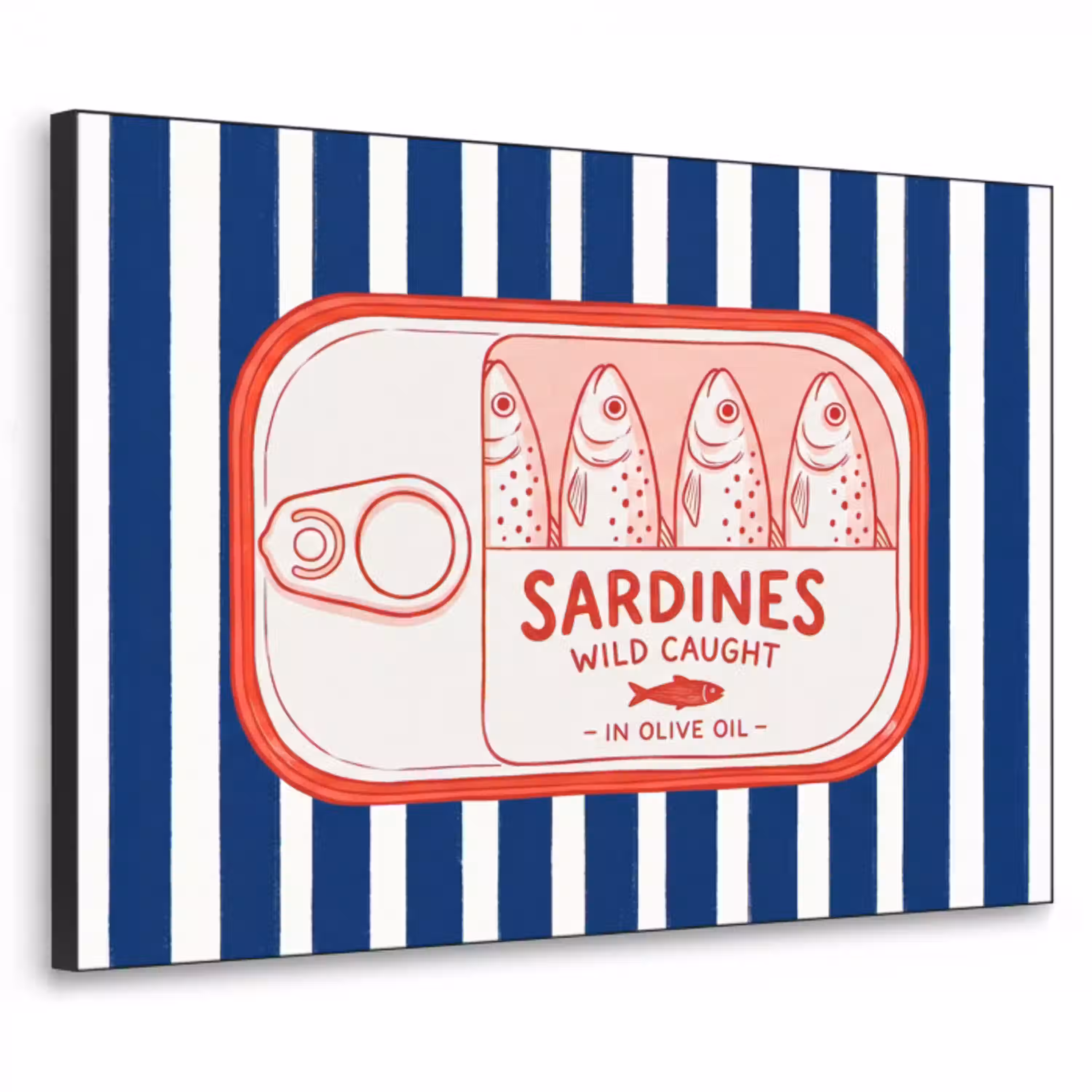 Eten - Vis - Blik - Illustratie - Rood Textielframe zwart klein -3d