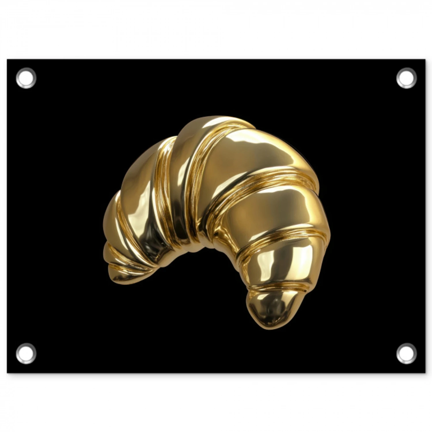 Croissant - Brood - Goud - Zwart tuinposter los doek klein -3d
