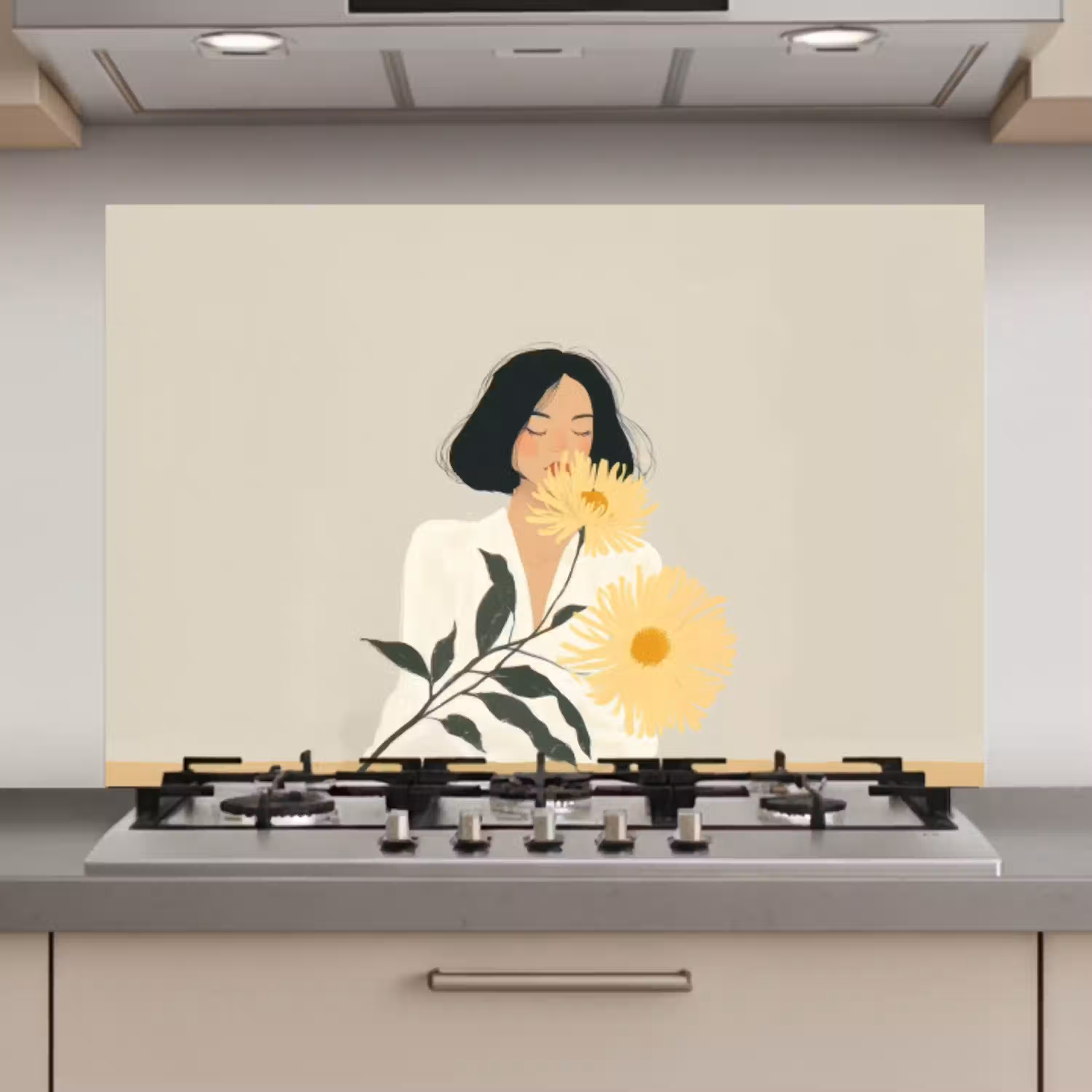 Vrouw - Bloem - Geel - Minimalistisch keuken achterwand spatscherm klein -3d_website