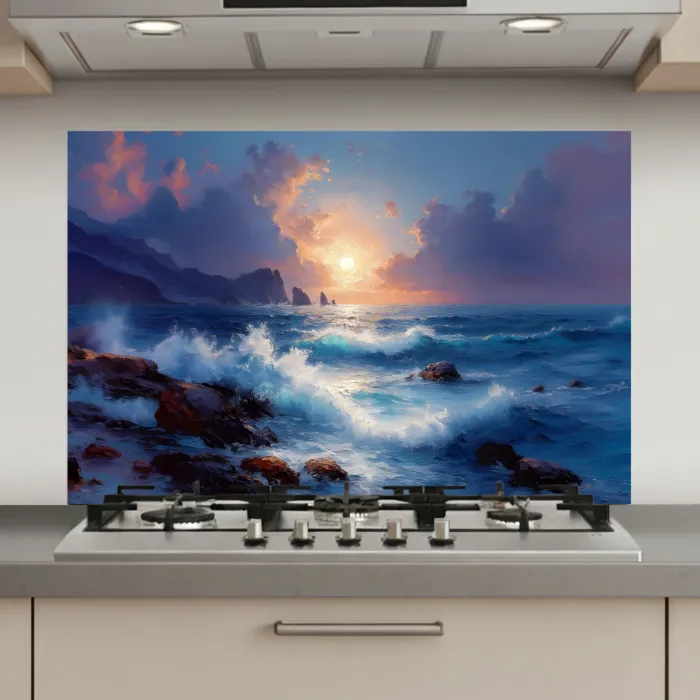 Golven - Zee - Kleurrijk - Rotsen keuken achterwand spatscherm klein -3d_website