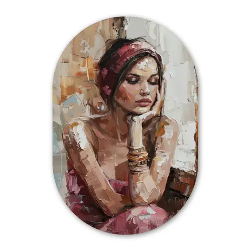 Vrouw - Verflook - Portret - Modern Wandcirkel Ovaal Forex klein -3d