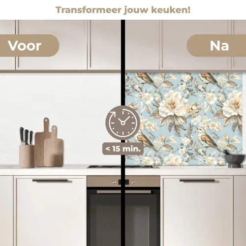 Botanisch - Zangvogel - Blauw keuken achterwand 2 middel 871 -voor-na2_NL