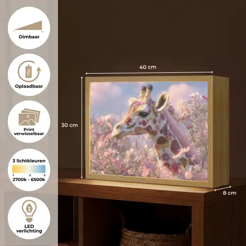 Giraffe - Bloemen - Roze Light Box met batterij (Wandlamp) middel -USP_websiteoverzichtNL