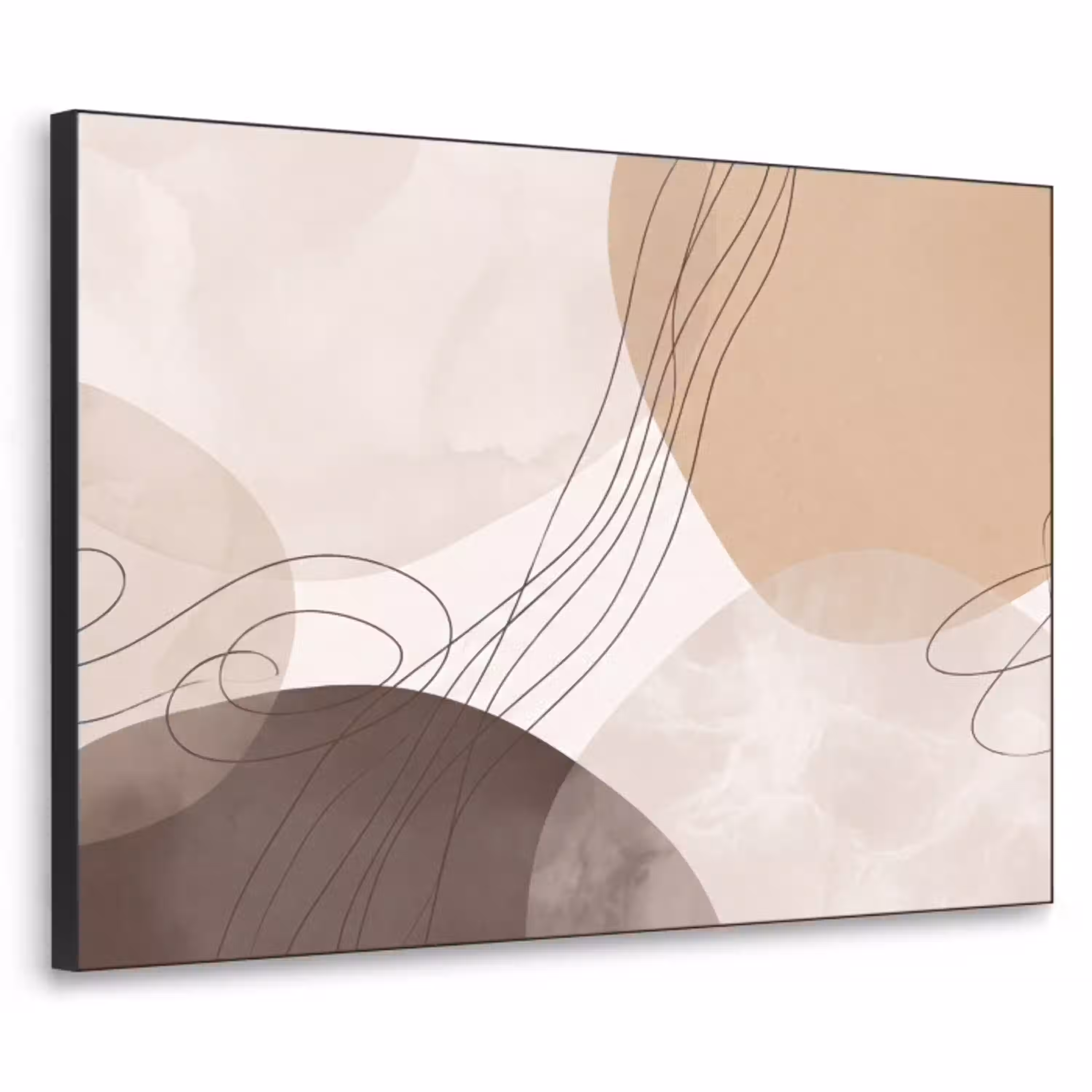 Abstractie - Beige - Modern Textielframe zwart klein -3d