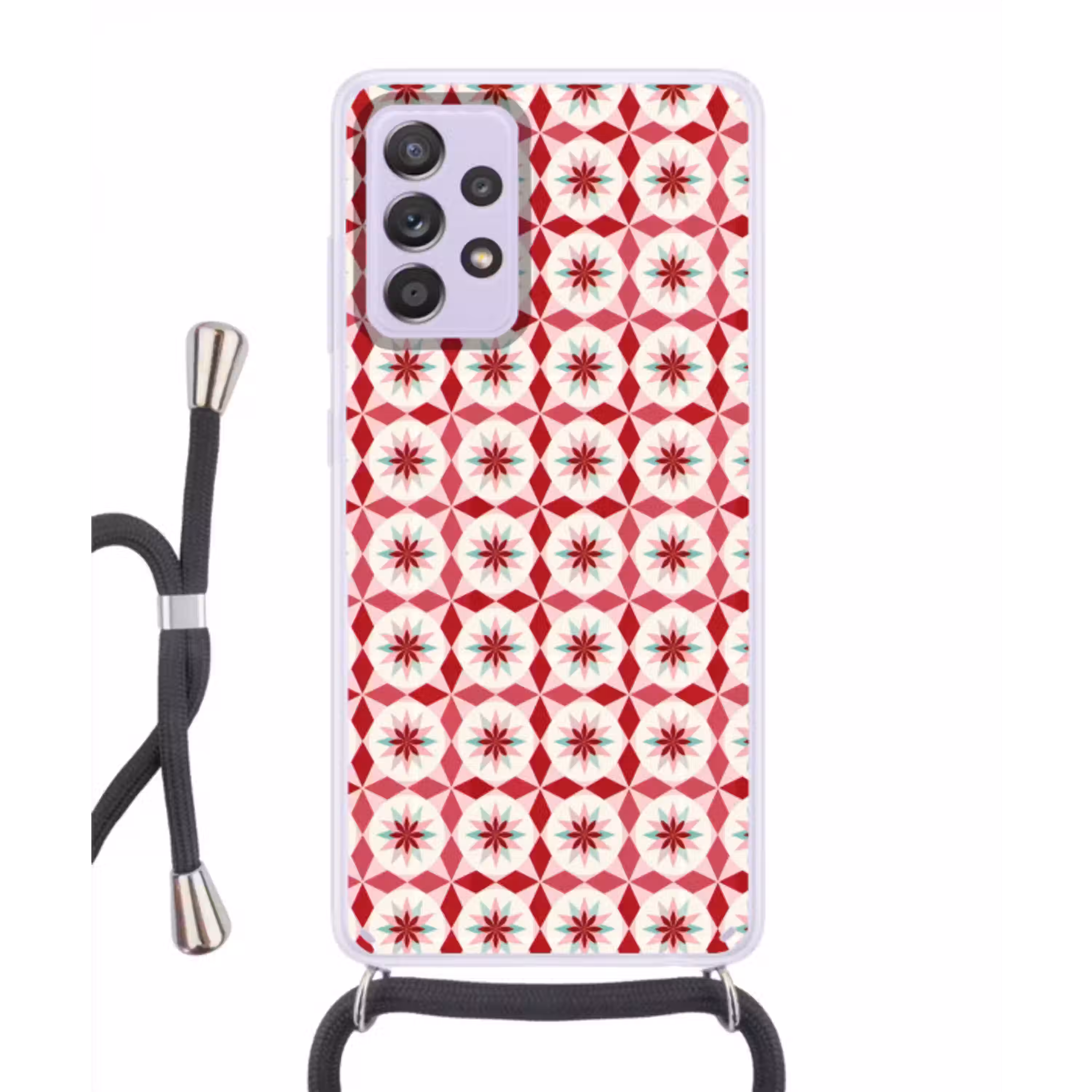 Tegelpatroon - Sterren - Retro - Roze - Mintgroen Hoesje Samsung Galaxy A52 5G met koord klein 816 -3d