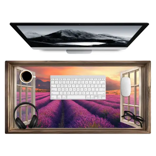 Doorkijk - Lavendel - Landschap - Bloemen - Paars Muismat XXL klein -3d