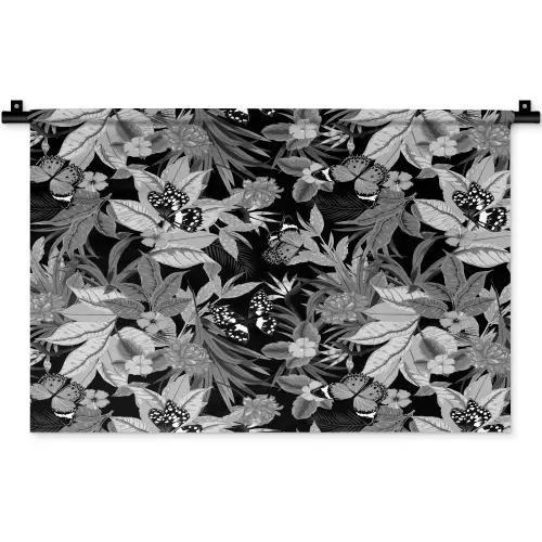 Zomer - Vlinder - Zwart - Grijs Wandkleed katoen klein 269 -zz3d