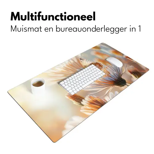 Vlinder - Bloem - Oranje Muismat XXL klein -sfeer4
