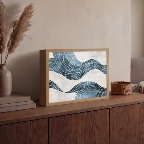 Lijnen - Golven - Abstract - Blauw Light Box met batterij (Wandlamp) middel -sfeer2