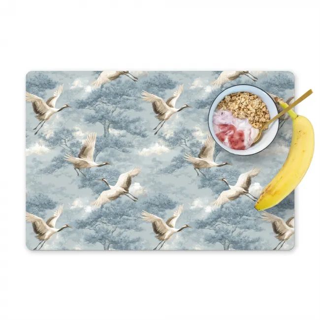Placemat - 6 stuks - Wolken - Kraanvogels - Blauw