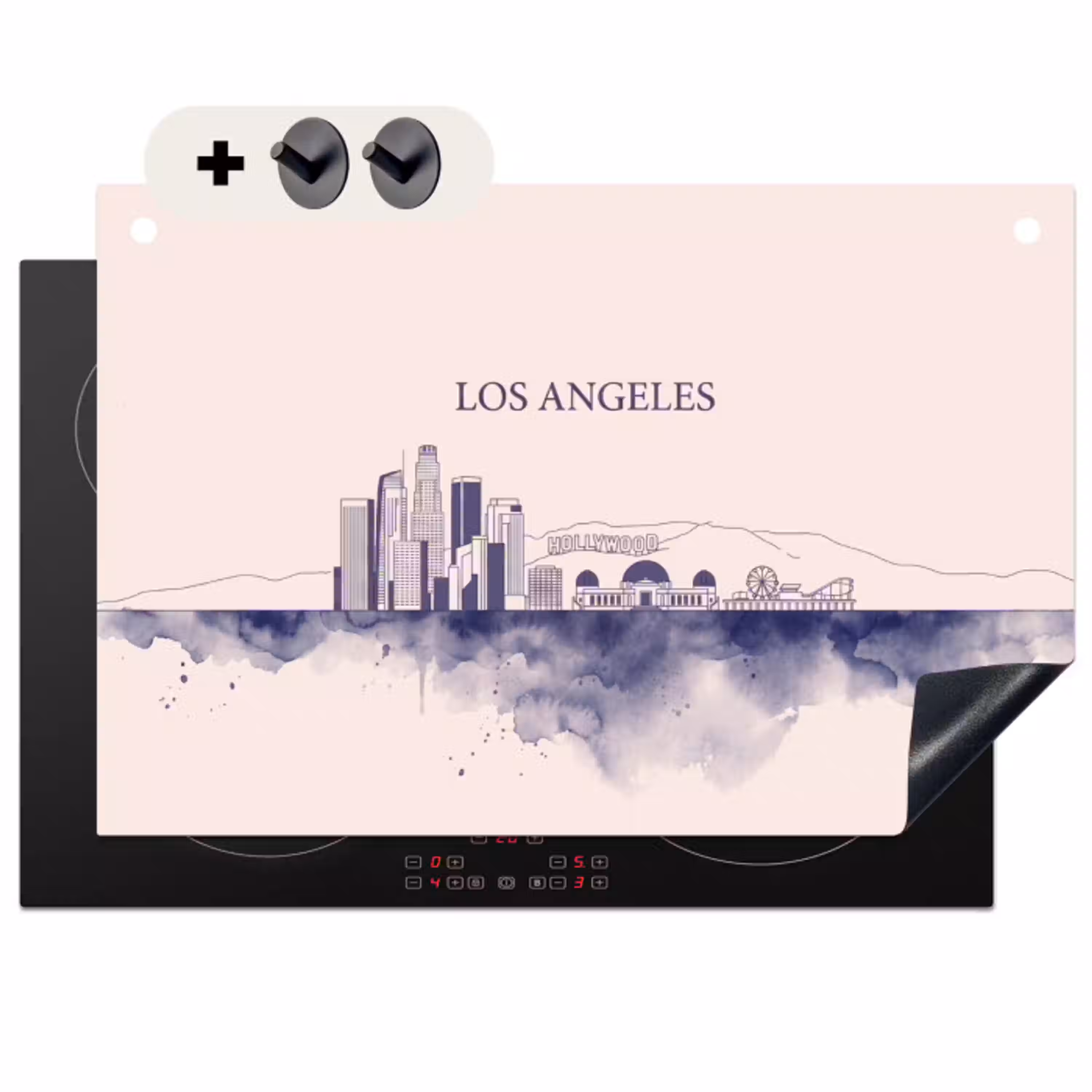 Los Angeles - Skyline - Architectuur - Aquarel - Blauw Inductie beschemer met haakjes klein -3d
