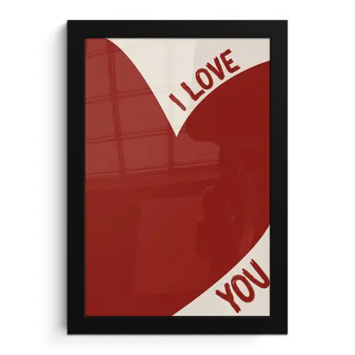 Loveyou - Rood - Hart fotolijst zwart zonder passe partout klein -3d