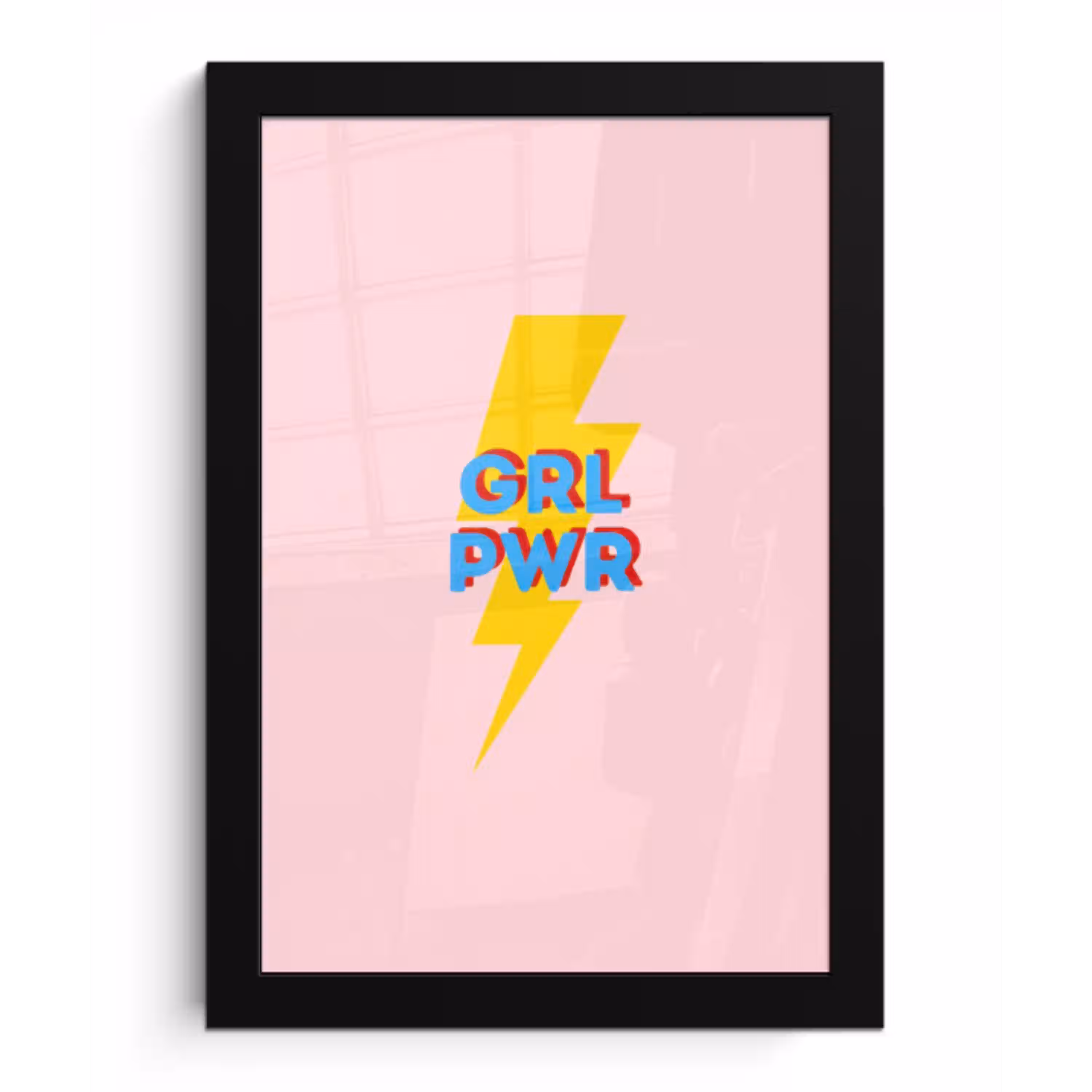 Grl pwr - Bliksem - Roze fotolijst zwart zonder passe partout klein -3d