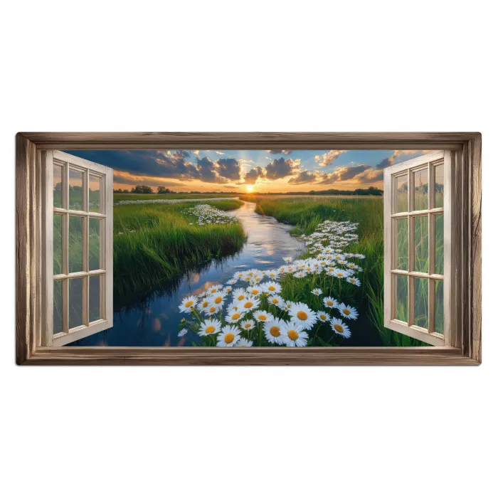 Doorkijk - Landschap - Raam - Water - Zonsondergang Muismat XXL klein -3d_leeg