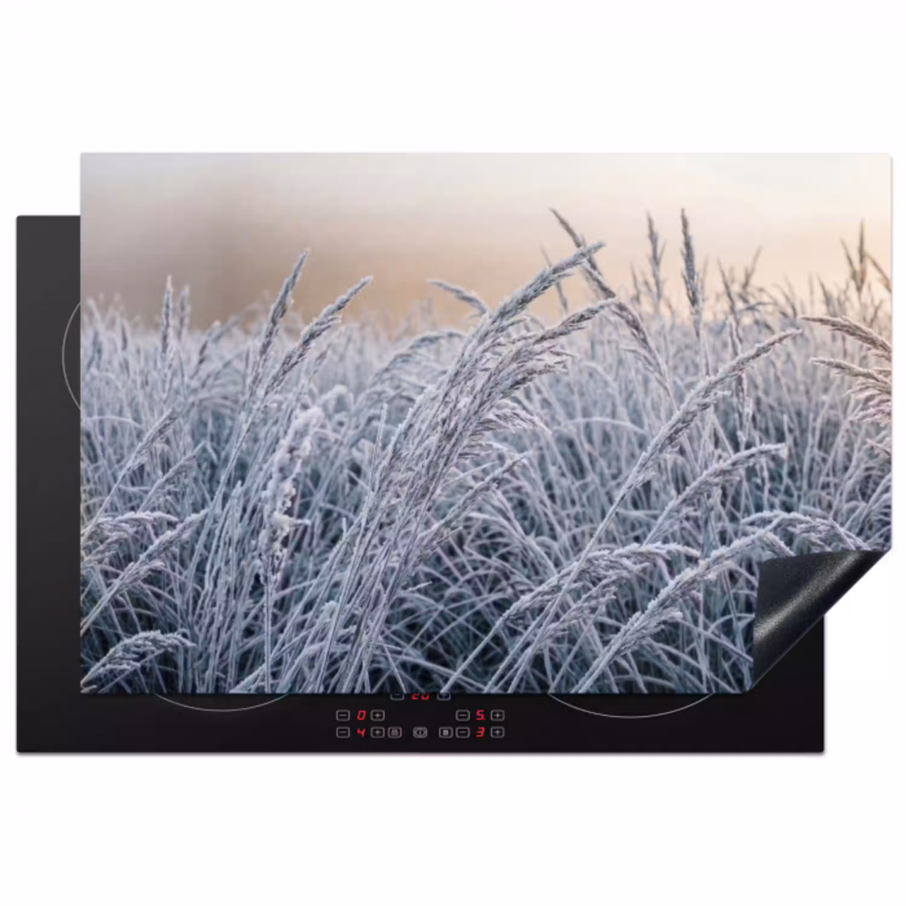 Rijp - Gras - Kristallen - Winter - Minimalistisch Inductie beschermer vinyl 3mm klein -3d