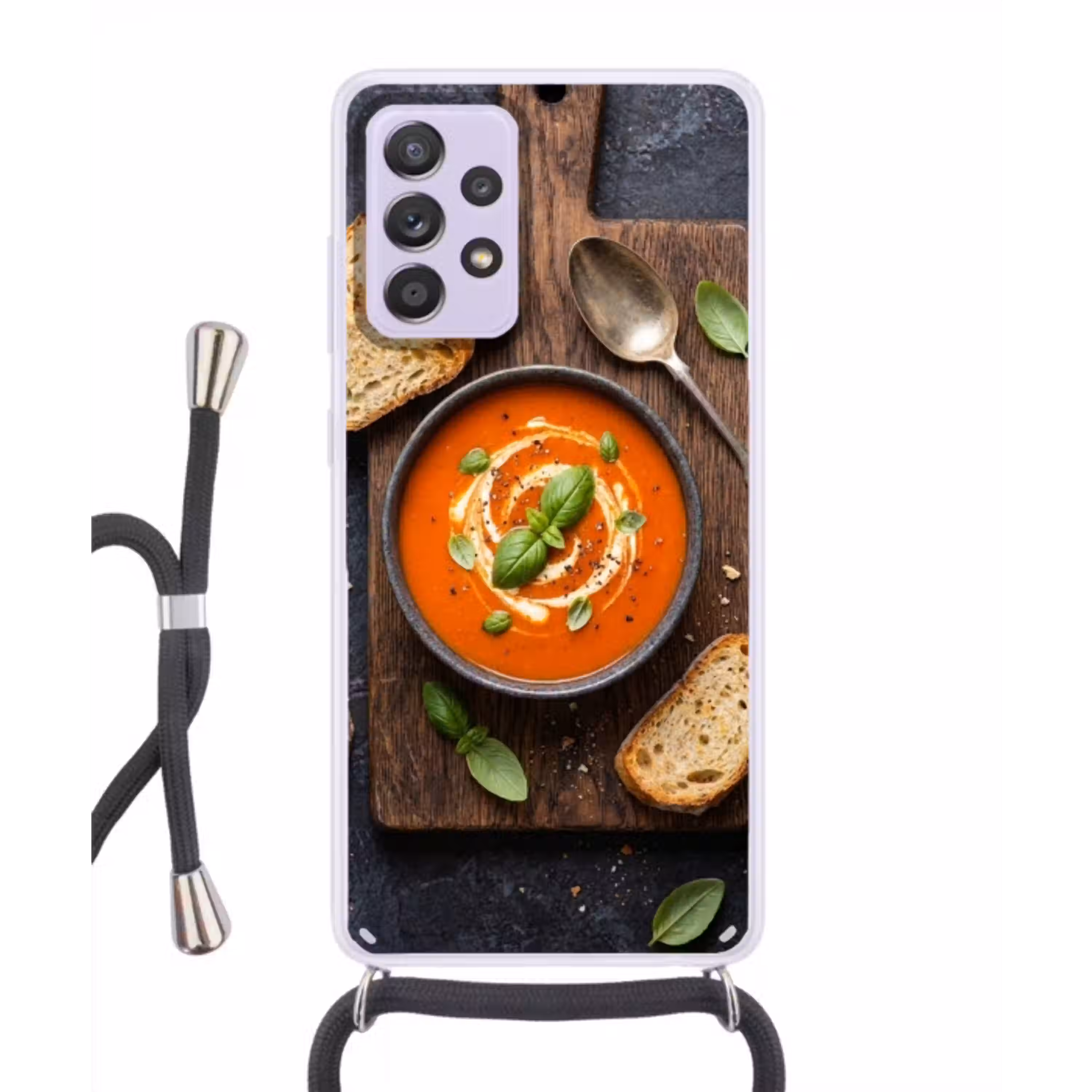 Eten - Soep - Basilicum - Rustiek - Rood Hoesje Samsung Galaxy A52 5G met koord klein -3d