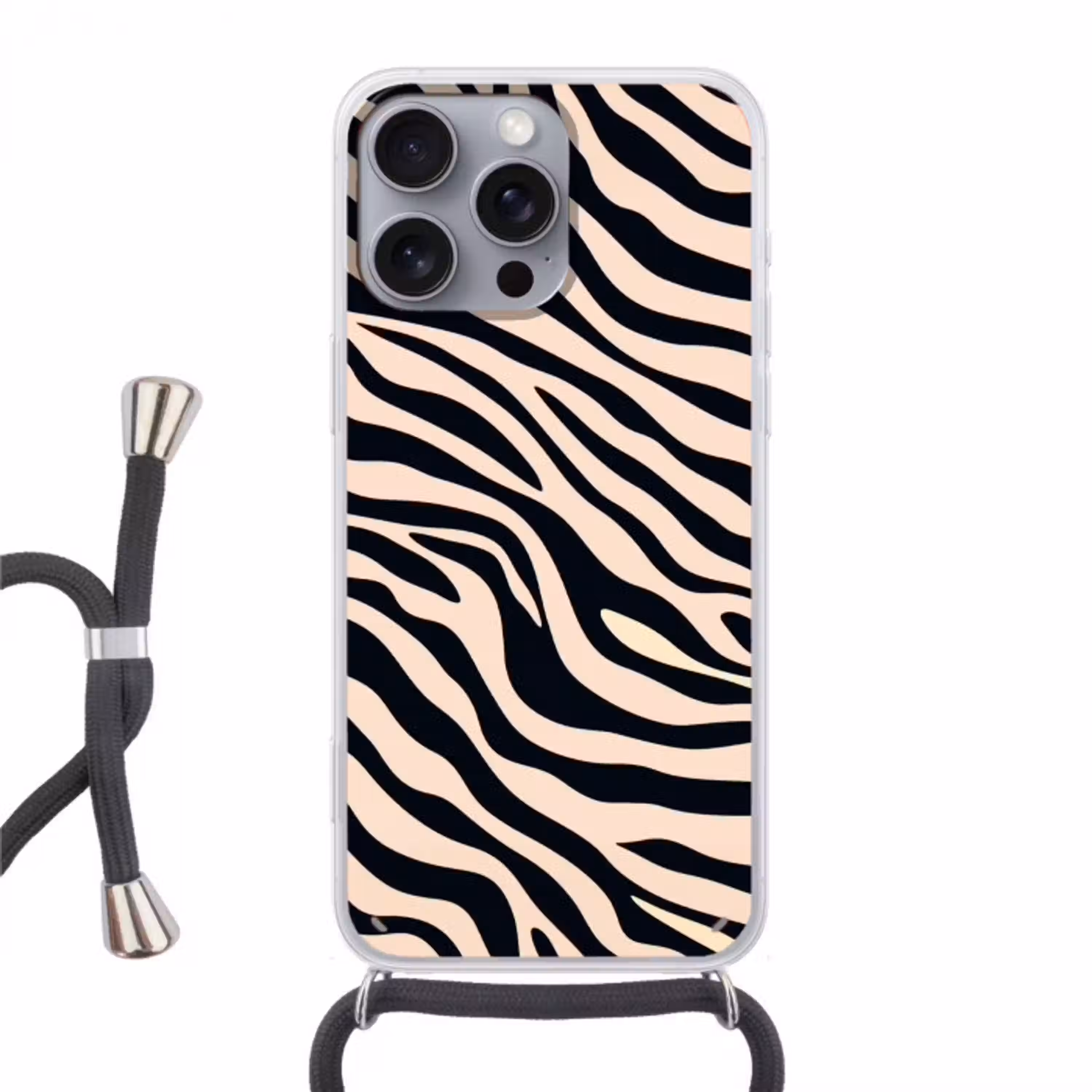 Zebraprint - Dynamisch - Roze Hoesje iPhone 16 Pro Max met koord klein -3d