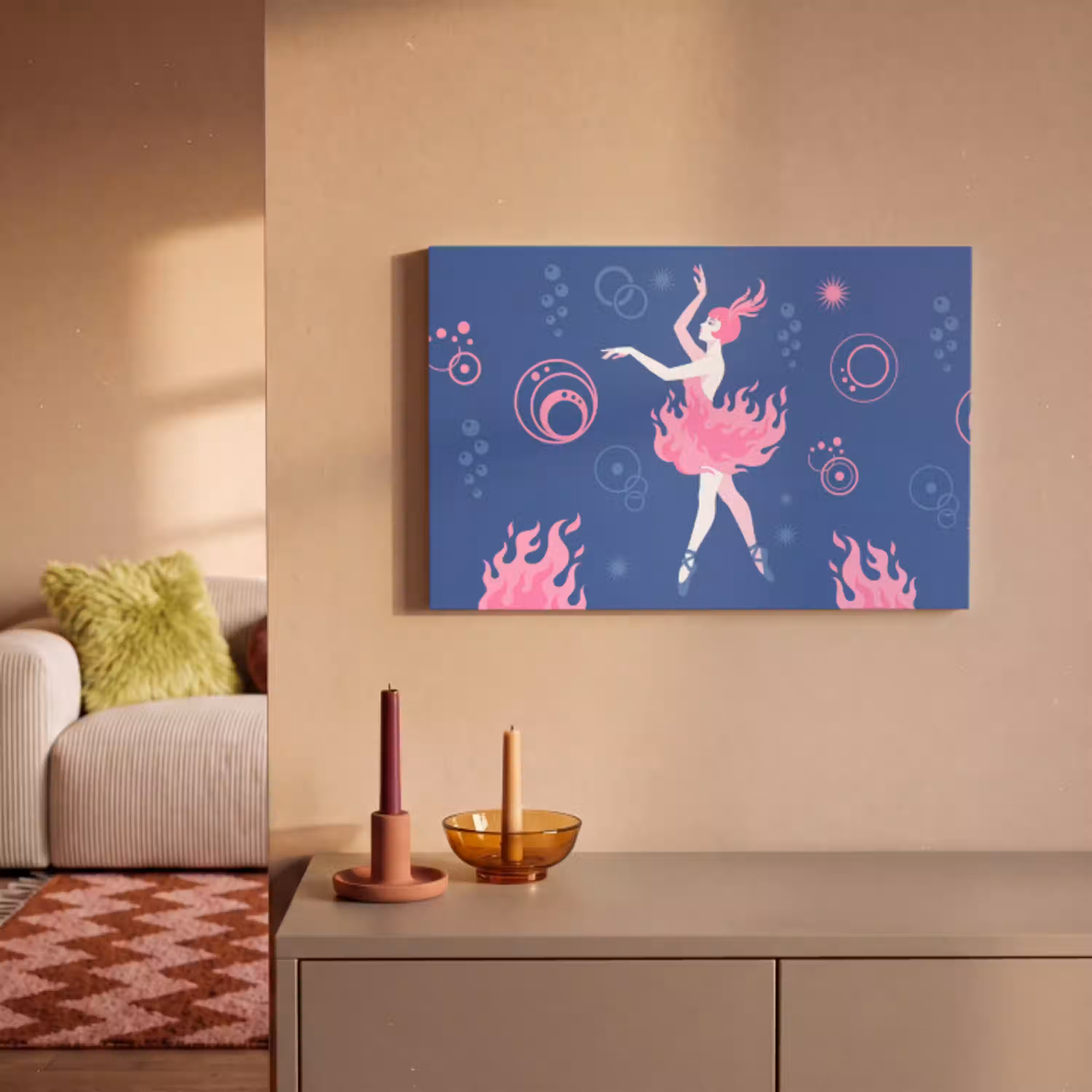 Danseres - Vlammenrok - Abstract - Roze - Blauw canvas 2cm klein -sfeer1